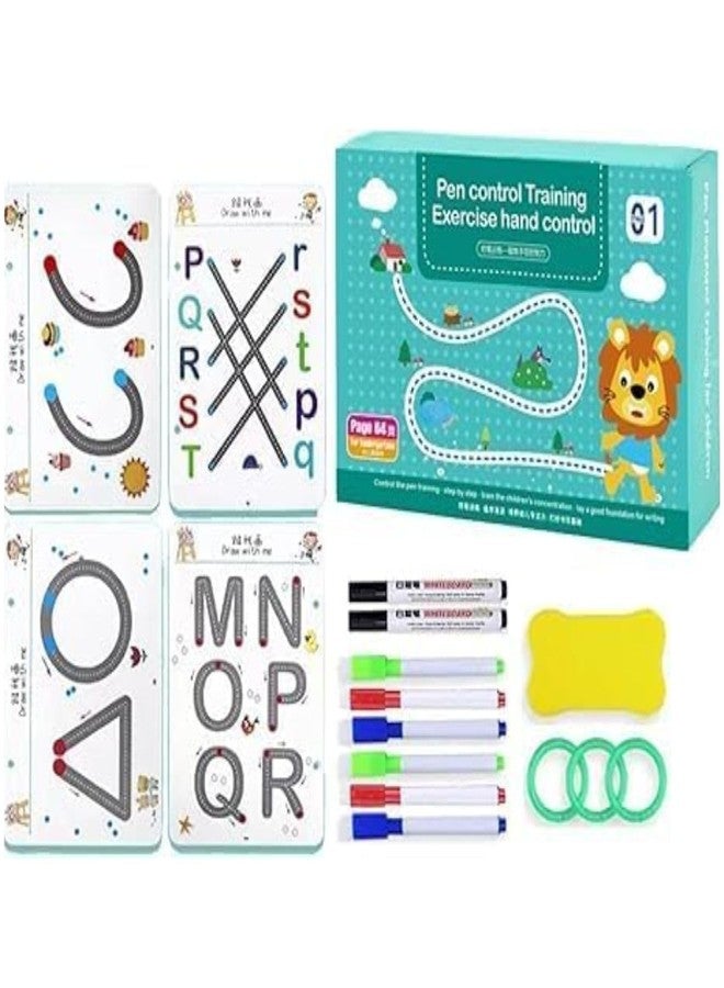 Veemok 64 Pages Magical Tracing Workbook Set, Hand Writing Pen Control Training Book for Learning to Write The Alphabets | Numbers, Preschool Educational Reusable Learning Book for Kids (Blue) - Image 1